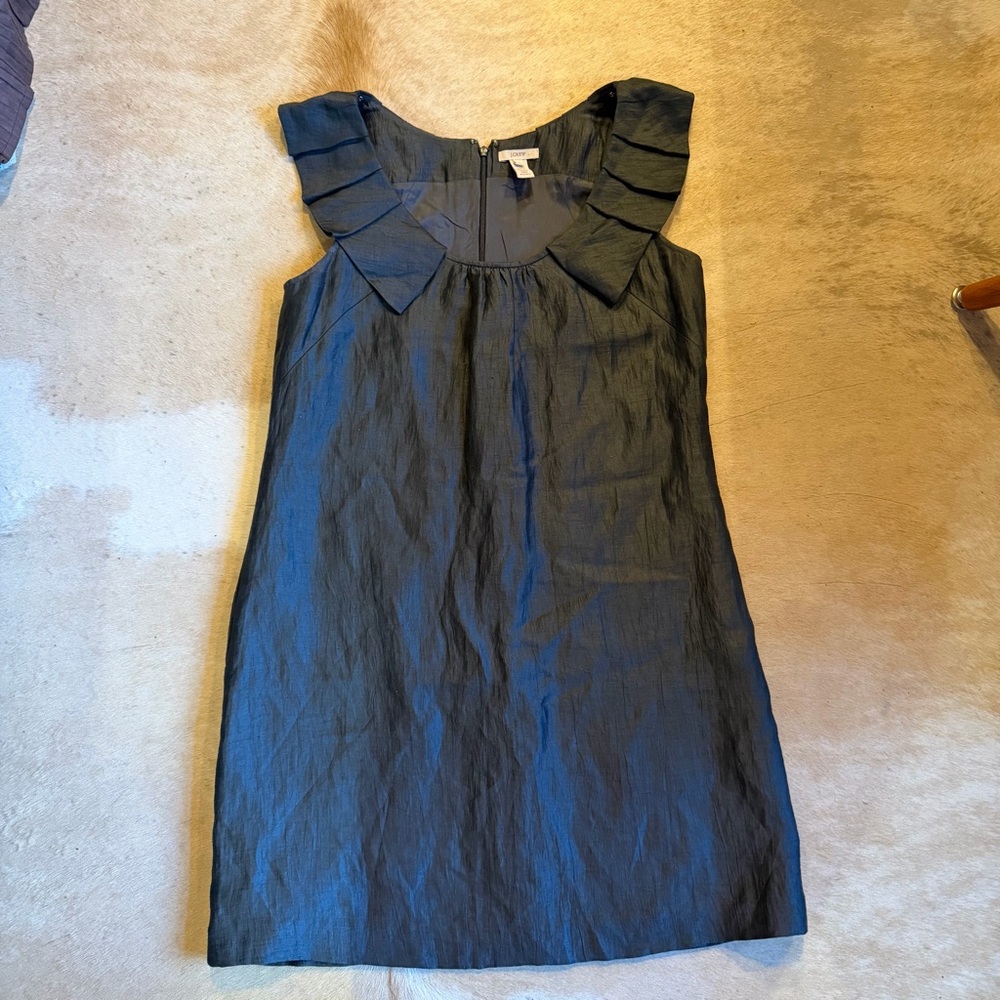 J. Crew Charcoal Grey Ruffled Collar Sleeveless Dress - linen - size 12